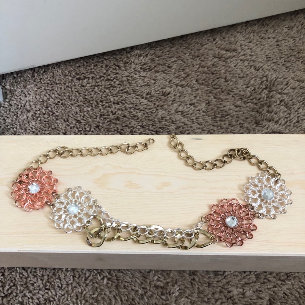Peach and Gold Flower Statement Necklace